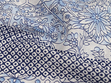 画像をギャラリービューアに読み込む, 洗える着物 セミオーダー付き 反物 単品 ハナエモリ 青地に横段鹿の子模様と古模様典柄 XS・S・M・L・XLサイズから選べる 上品 レディース 女性 小紋 和装 和服 袷 単衣 きもの 羽織 コート 送料無料