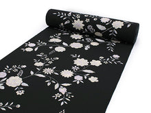 画像をギャラリービューアに読み込む, 洗える着物 セミオーダー付き 反物 単品 ハナエモリ 黒地に花模様柄 XS・S・M・L・XLサイズから選べる 上品 レディース 女性 小紋 和装 和服 袷 単衣 きもの 羽織 コート 送料無料