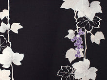 画像をギャラリービューアに読み込む, 洗える着物 セミオーダー付き 反物 単品 ハナエモリ 深紫地に葡萄柄 XS・S・M・L・XLサイズから選べる 上品 レディース 女性 小紋 和装 和服 袷 単衣 きもの 羽織 コート 送料無料