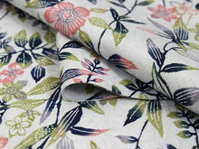 画像をギャラリービューアに読み込む, 着物 洗える着物 フルオーダー 仕立て付 薄ブルー地に紺・ピンク色の花草柄 東レシルック 反物 和装 和服 袷 単衣 春 秋 冬 レディース 女性 小紋 きもの 羽織 コート カジュアル 上品 TORAY sillook 送料無料