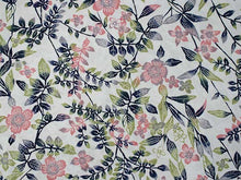 画像をギャラリービューアに読み込む, 着物 洗える着物 フルオーダー 仕立て付 薄ブルー地に紺・ピンク色の花草柄 東レシルック 反物 和装 和服 袷 単衣 春 秋 冬 レディース 女性 小紋 きもの 羽織 コート カジュアル 上品 TORAY sillook 送料無料