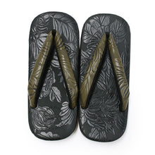 画像をギャラリービューアに読み込む, カレンブロッソ Calen Blosso 菱屋 カフェ草履 メンズ 雪駄 男性 M L 黒色 型押し 植物 カーキ鼻緒 和装小物 履物 着物 和服 和装 紳士用 日本製 バレンタイン ギフト