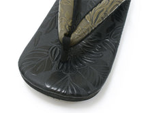 画像をギャラリービューアに読み込む, カレンブロッソ Calen Blosso 菱屋 カフェ草履 メンズ 雪駄 男性 M L 黒色 型押し 植物 カーキ鼻緒 和装小物 履物 着物 和服 和装 紳士用 日本製 バレンタイン ギフト