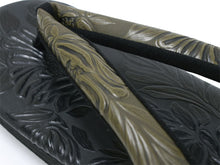 画像をギャラリービューアに読み込む, カレンブロッソ Calen Blosso 菱屋 カフェ草履 メンズ 雪駄 男性 M L 黒色 型押し 植物 カーキ鼻緒 和装小物 履物 着物 和服 和装 紳士用 日本製 バレンタイン ギフト