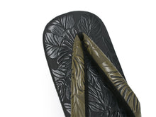 画像をギャラリービューアに読み込む, カレンブロッソ Calen Blosso 菱屋 カフェ草履 メンズ 雪駄 男性 M L 黒色 型押し 植物 カーキ鼻緒 和装小物 履物 着物 和服 和装 紳士用 日本製 バレンタイン ギフト
