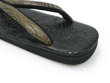 画像をギャラリービューアに読み込む, カレンブロッソ Calen Blosso 菱屋 カフェ草履 メンズ 雪駄 男性 M L 黒色 型押し 植物 カーキ鼻緒 和装小物 履物 着物 和服 和装 紳士用 日本製 バレンタイン ギフト