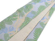 画像をギャラリービューアに読み込む, 半幅帯 おりびと 単品 水色 恐竜 化石 リバーシブル 着物 帯 カジュアル レディース アレンジ 半巾帯 細帯 四寸 日本製 女性 和装 和服 レトロ モダン あす楽