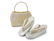 画像をギャラリービューアに読み込む, 草履バッグセット レディース フォーマル 優鼻緒 Lサイズ 24.0cm 24.5cm 25.0cm 礼装用 白 金 銀 花 菱 ニ枚芯 ぞうり バッグ 女性 和装 和服 着物 モダン 日本製 送料無料