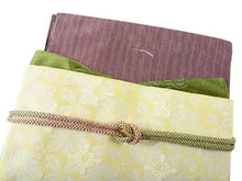 画像をギャラリービューアに読み込む, 洗える着物 コーディネートセット 袷 Mサイズ 着物 赤紫 細縞 名古屋帯 クリームイエロー 菊 正絹帯揚げ帯締め 4点セット 小紋 レディース 女性 帯あげ 帯〆 プレタ 和装 和服