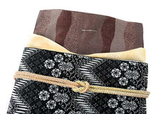 画像をギャラリービューアに読み込む, 洗える着物 コーディネートセット 袷 Mサイズ 着物 焦げ茶 よろけ縞 名古屋帯 黒 クローバー 正絹帯揚げ帯締め 4点セット 小紋 レディース 女性 帯あげ 帯〆 プレタ 和装 和服