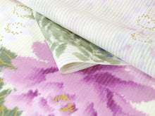 画像をギャラリービューアに読み込む, 着物 洗える着物 反物 夏用 夏 絽 縦絽 レディース セミオーダー 仕立て付 XS S M L XL 単衣 白色 紫色 牡丹 藤 花 百華 MOMOKA 和装 和服 女性 小紋 カジュアル お洒落着 送料無料 きもの 羽織 コート