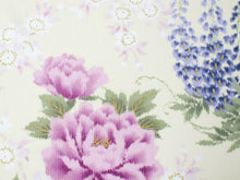 画像をギャラリービューアに読み込む, 着物 洗える着物 反物 夏用 夏 絽 縦絽 レディース セミオーダー 仕立て付 XS S M L XL 単衣 白色 紫色 牡丹 藤 花 百華 MOMOKA 和装 和服 女性 小紋 カジュアル お洒落着 送料無料 きもの 羽織 コート