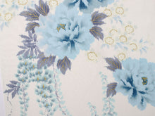 画像をギャラリービューアに読み込む, 着物 洗える着物 反物 夏用 夏 絽 縦絽 レディース セミオーダー 仕立て付 XS S M L XL 単衣 白色 水色 牡丹 藤 花 百華 MOMOKA 和装 和服 女性 小紋 カジュアル お洒落着 送料無料 きもの 羽織 コート