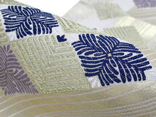 画像をギャラリービューアに読み込む, 袋帯 礼装 六通 ベージュ 金 青 紫 流水 若松菱 菱 単品 新品 訪問着 フォーマル ポリエステル 洗える 仕立て上がり プレタ レディース 女性 和服 和装 着物 送料無料