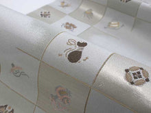 画像をギャラリービューアに読み込む, 袋帯 礼装 ライトグレー ピンクベージュ 金 格子 市松格子 宝尽くし 単品 新品 訪問着 フォーマル ポリエステル 洗える 仕立て上がり プレタ レディース 女性 和服 和装 着物 送料無料