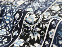 画像をギャラリービューアに読み込む, 東レ セオα 仕立て付 夏物 単衣 ゆかた 洗える 浴衣 反物 夏 レディース フルオーダー 夏着物 紺色 縦縞 花唐草 TORAY CEOα 月華美人 和装 和服 女性 送料無料