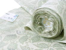 画像をギャラリービューアに読み込む, 東レ シルック 仕立て付 絽 夏物 洗える 反物 夏 レディース フルオーダー 夏着物 緑 薄緑 葉 植物 TORAY silook 奏美 紙人形 和装 和服 女性 送料無料