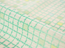 画像をギャラリービューアに読み込む, 東レ シルック 仕立て付 絽 夏物 洗える 反物 夏 レディース フルオーダー 夏着物 黄緑 黄色 格子 TORAY silook 紙人形 森荷葉プロデュース かよういろ 和装 和服 女性 送料無料