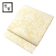 画像をギャラリービューアに読み込む, 名古屋帯 洗える クリームベージュ 更紗 仕立て上がり プレタ 百華 レディース 女性 和服 和装 帯 化繊 送料無料 あす楽