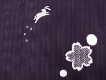 画像をギャラリービューアに読み込む, 洗える着物 コーディネートセット Mサイズ 単衣 濃紫 露芝 桜 うさぎ 着物 緑 波 名古屋帯 薄紫 正絹帯揚げ帯締め 4点セット 小紋 レディース 女性 着物 帯 帯あげ 帯〆 プレタ 和装 和服