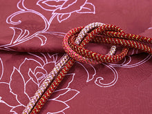 画像をギャラリービューアに読み込む, 洗える着物 コーディネートセット Lサイズ 単衣 ベージュ 道長取り 菊 着物 黄色 花 名古屋帯 赤 正絹帯揚げ帯締め 4点セット 小紋 レディース 女性 着物 帯 帯あげ 帯〆 プレタ 和装 和服