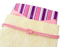 画像をギャラリービューアに読み込む, 洗える着物 コーディネートセット Lサイズ 単衣 ピンク 紫 縞 着物黄色 波 名古屋帯 ピンク 正絹帯揚げ帯締め 4点セット 小紋 レディース 女性 着物 帯 帯あげ 帯〆 プレタ 和装 和服