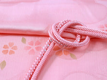 画像をギャラリービューアに読み込む, 洗える着物 コーディネートセット Lサイズ 単衣 ピンク 紫 縞 着物黄色 波 名古屋帯 ピンク 正絹帯揚げ帯締め 4点セット 小紋 レディース 女性 着物 帯 帯あげ 帯〆 プレタ 和装 和服