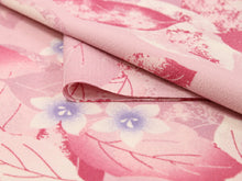 画像をギャラリービューアに読み込む, 洗える着物 セミオーダー付き 反物 単品 みすゞうた ピンク 葉 桔梗 可愛い ポップ 柄 レディース 女性 小紋 和装 和服 XS S M L XL サイズ 広幅 クイーンサイズ 袷 単衣 羽織 コート 送料無料