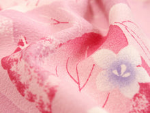 画像をギャラリービューアに読み込む, 洗える着物 セミオーダー付き 反物 単品 みすゞうた ピンク 葉 桔梗 可愛い ポップ 柄 レディース 女性 小紋 和装 和服 XS S M L XL サイズ 広幅 クイーンサイズ 袷 単衣 羽織 コート 送料無料
