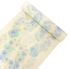 画像をギャラリービューアに読み込む, 洗える着物 セミオーダー付き 反物 単品 夏物 縦絽 金子みすゞ みすゞうた 白地 青 花 XS・S・M・L・XLサイズから選べる 上品 かわいい レディース 女性 小紋 和装 和服 袷 単衣 きもの 羽織 コート 送料無料