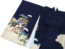 画像をギャラリービューアに読み込む, お宮参り 産着 男の子 紺 兜 扇 束ね熨斗 着物 長襦袢 セット 古典 七五三 3歳 5歳 青 祝着 のしめ うぶぎ 和装 和服 正装