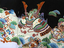 画像をギャラリービューアに読み込む, お宮参り 産着 男の子 黒 龍 兜 小槌 着物 長襦袢 セット 古典 七五三 3歳 5歳 祝着 のしめ うぶぎ 和装 和服 正装