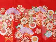 画像をギャラリービューアに読み込む, お宮参り 産着 女の子 赤 ねじ梅 ねじ菊 着物 長襦袢 セット 古典 七五三 3歳 祝着 のしめ うぶぎ 和装 和服 正装
