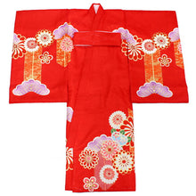画像をギャラリービューアに読み込む, お宮参り 産着 女の子 赤 ねじ梅 ねじ菊 着物 長襦袢 セット 古典 七五三 3歳 祝着 のしめ うぶぎ 和装 和服 正装