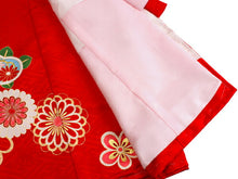 画像をギャラリービューアに読み込む, お宮参り 産着 女の子 赤 ねじ梅 ねじ菊 着物 長襦袢 セット 古典 七五三 3歳 祝着 のしめ うぶぎ 和装 和服 正装