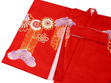 画像をギャラリービューアに読み込む, お宮参り 産着 女の子 赤 ねじ梅 ねじ菊 着物 長襦袢 セット 古典 七五三 3歳 祝着 のしめ うぶぎ 和装 和服 正装
