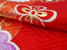 画像をギャラリービューアに読み込む, お宮参り 産着 女の子 赤 ねじ梅 ねじ菊 着物 長襦袢 セット 古典 七五三 3歳 祝着 のしめ うぶぎ 和装 和服 正装