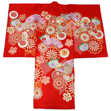 画像をギャラリービューアに読み込む, お宮参り 産着 女の子 赤 ねじ梅 ねじ菊 着物 長襦袢 セット 古典 七五三 3歳 祝着 のしめ うぶぎ 和装 和服 正装