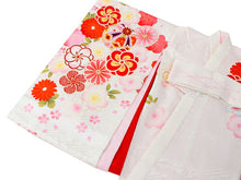 画像をギャラリービューアに読み込む, お宮参り 産着 女の子 白 ねじ梅 菊 鞠 着物 長襦袢 セット 古典 七五三 3歳 祝着 のしめ うぶぎ 和装 和服 正装