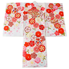 画像をギャラリービューアに読み込む, お宮参り 産着 女の子 白 ねじ梅 菊 鞠 着物 長襦袢 セット 古典 七五三 3歳 祝着 のしめ うぶぎ 和装 和服 正装