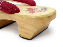 画像をギャラリービューアに読み込む, 下駄 レディース サンダル 浴衣 23.0 23.5 24.0 24.5 イエローベージュ 桐 台 赤 ビーズ 綿 鼻緒 右近 女性 ラバー有