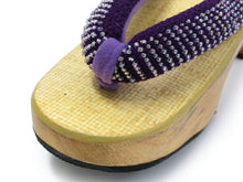 画像をギャラリービューアに読み込む, 下駄 レディース サンダル 浴衣 23.0 23.5 24.0 24.5 イエローベージュ 桐 台 紫 ビーズ 綿 鼻緒 右近 女性 ラバー有