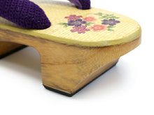 画像をギャラリービューアに読み込む, 下駄 レディース サンダル 浴衣 23.0 23.5 24.0 24.5 イエローベージュ 桐 台 紫 ビーズ 綿 鼻緒 右近 女性 ラバー有