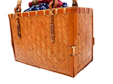 画像をギャラリービューアに読み込む, かごバッグ レディース 夏 バッグ 単品 浴衣 竹 編み 茶色 かご 紺 七宝 有松鳴海絞 巾着 女性 バッグ カゴ 籠 きんちゃく ゆかた 浴衣バッグ 手提げ 和装 和服 レトロ あす楽