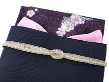 画像をギャラリービューアに読み込む, 洗える夏着物 コーディネートセット 4点セット Lサイズ 紫 花 きもの 紺 葉 名古屋帯 紫 正絹帯揚げ帯締め 霰 グレー ベージュ 薄物 小紋 レディース 女性 プレタ 和装 和服