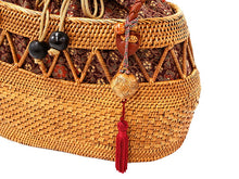 画像をギャラリービューアに読み込む, かごバッグ レディース 茶色 かご 渋紫 更紗 巾着 アタ 岡重 ガムランボール 夏 バッグ 単品 浴衣 女性 カゴ 籠 きんちゃく ゆかた 浴衣バッグ 手提げ 和装 和服 日本製 あす楽