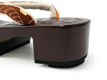 画像をギャラリービューアに読み込む, 下駄 レディース 濃い茶 網代柄 台 茶 リーフ 鼻緒 フリーサイズ 浴衣 ゲタ げた レディース 夏着物 和装 右近