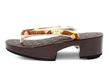 画像をギャラリービューアに読み込む, 下駄 レディース 濃い茶 網代柄 台 茶 リーフ 鼻緒 フリーサイズ 浴衣 ゲタ げた レディース 夏着物 和装 右近