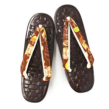 画像をギャラリービューアに読み込む, 下駄 レディース 濃い茶 網代柄 台 茶 リーフ 鼻緒 フリーサイズ 浴衣 ゲタ げた レディース 夏着物 和装 右近
