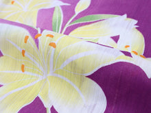 画像をギャラリービューアに読み込む, 浴衣 セット レディース 2点セット Sサイズ 紫 百合 ゆかた 青緑 ストライプ 帯 グラデーション 女性 大人 浴衣セット 仕立て上がり プレタ 20代 30代 40代 和装 和服 花火大会 夏祭り